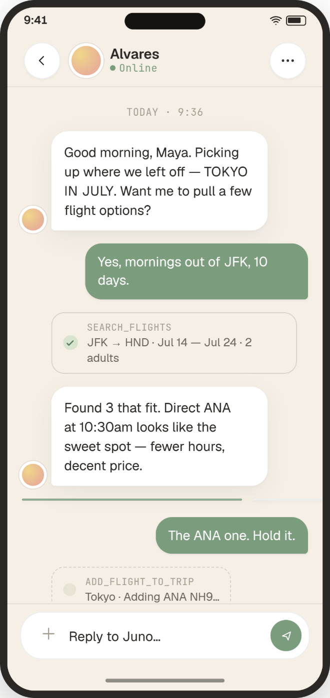 ALVARES chat planning screen