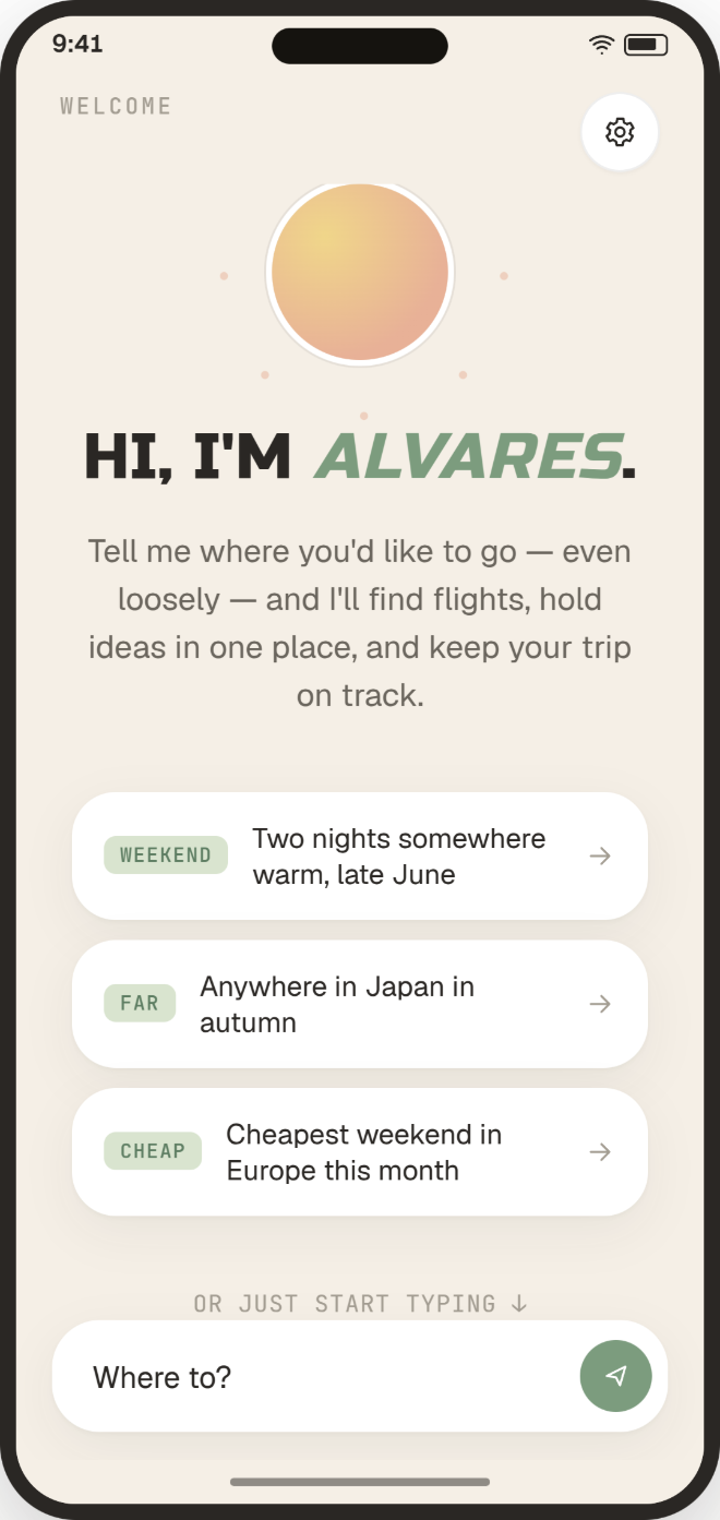 ALVARES welcome screen